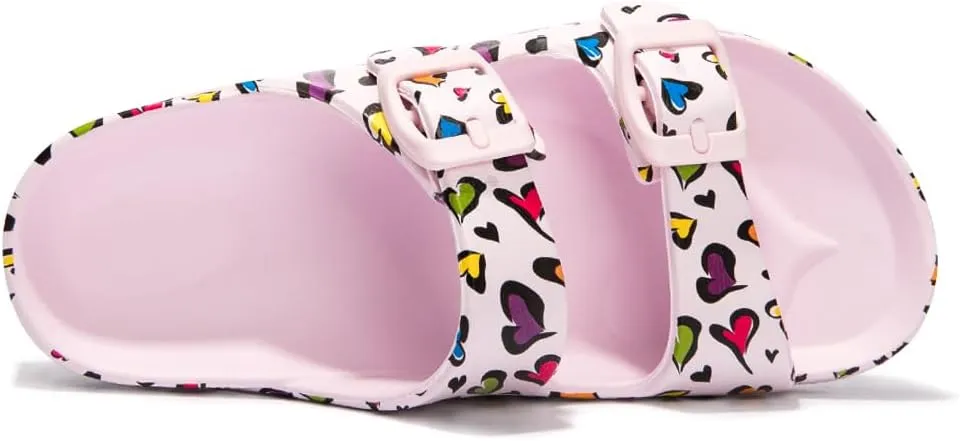 FUNKYMONKEY Unisex-Child Slides Double Buckle Adjustable EVA Flat Sandals for Boys Girls