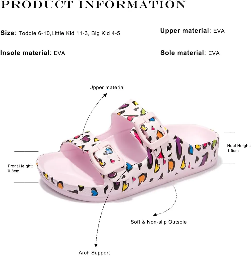 FUNKYMONKEY Unisex-Child Slides Double Buckle Adjustable EVA Flat Sandals for Boys Girls