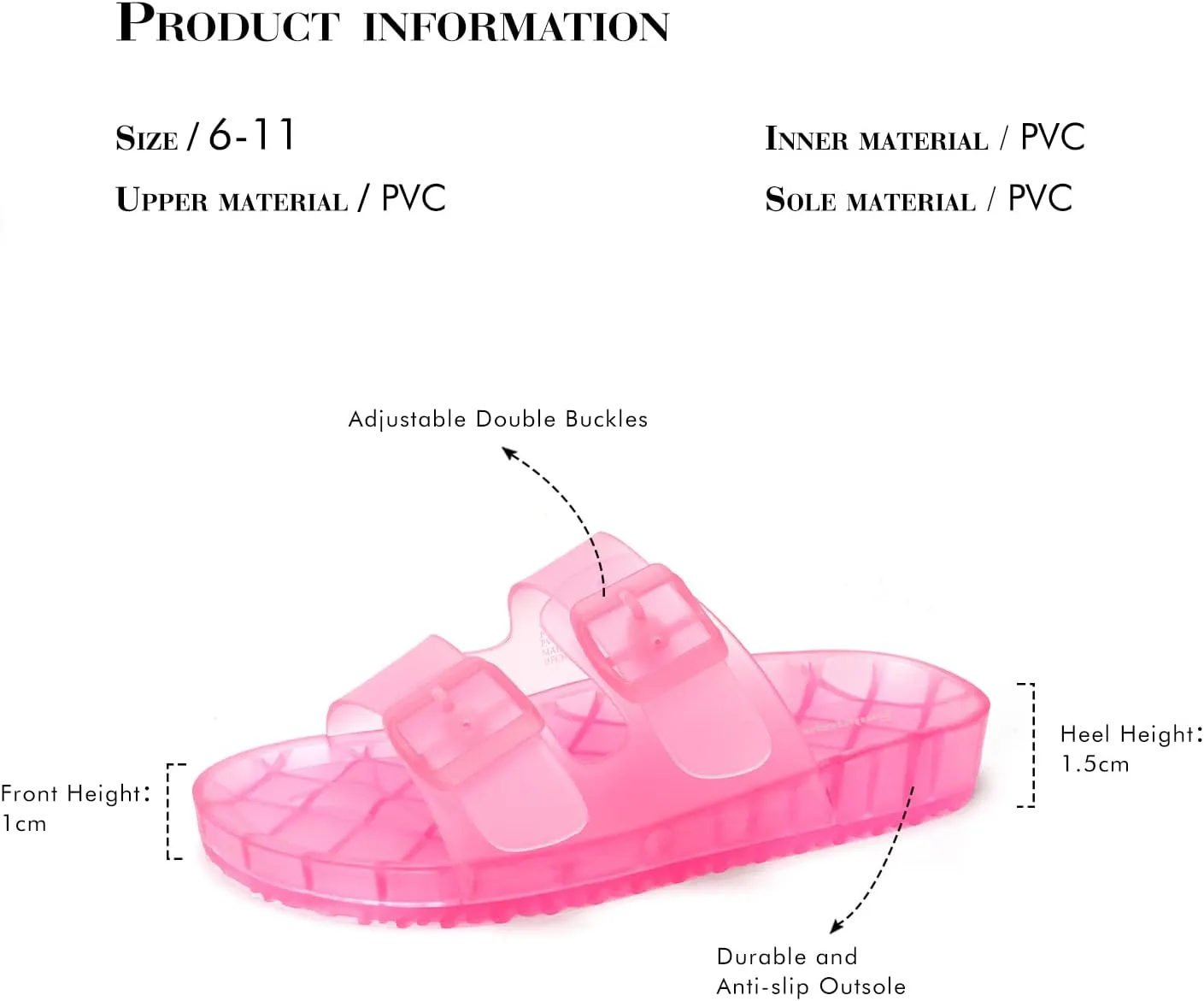 FUNKYMONKEY Women's Comfort Slides Double Buckle Adjustable Plastics Flat Sandals