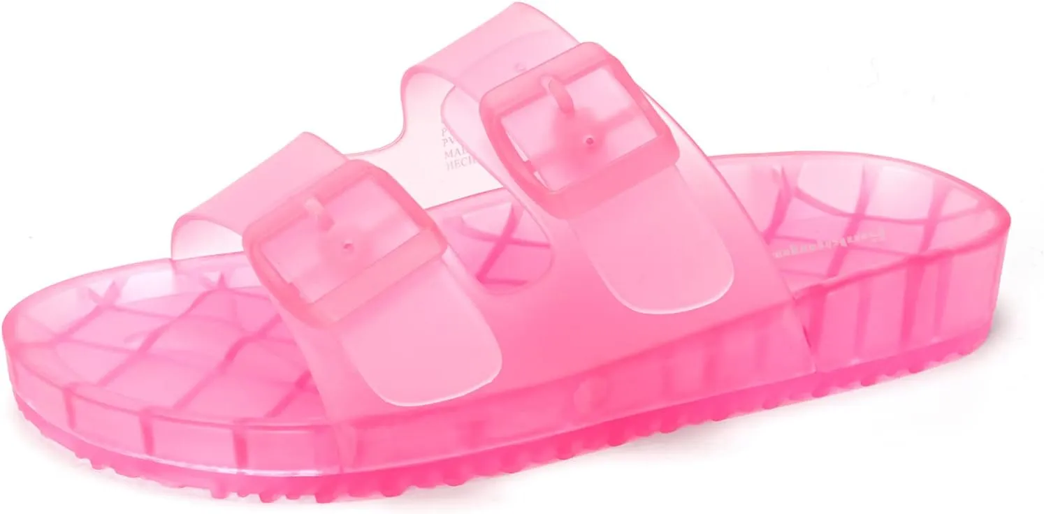 FUNKYMONKEY Women's Comfort Slides Double Buckle Adjustable Plastics Flat Sandals