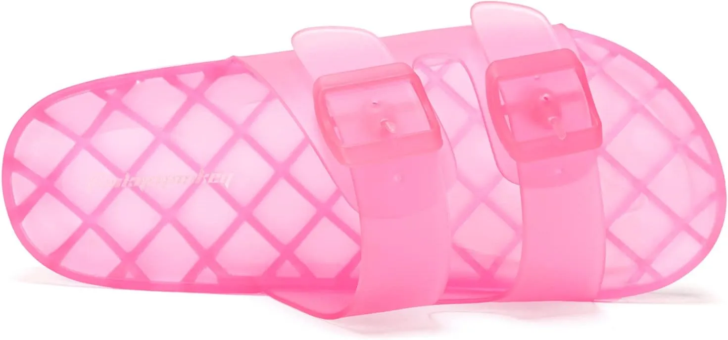 FUNKYMONKEY Women's Comfort Slides Double Buckle Adjustable Plastics Flat Sandals