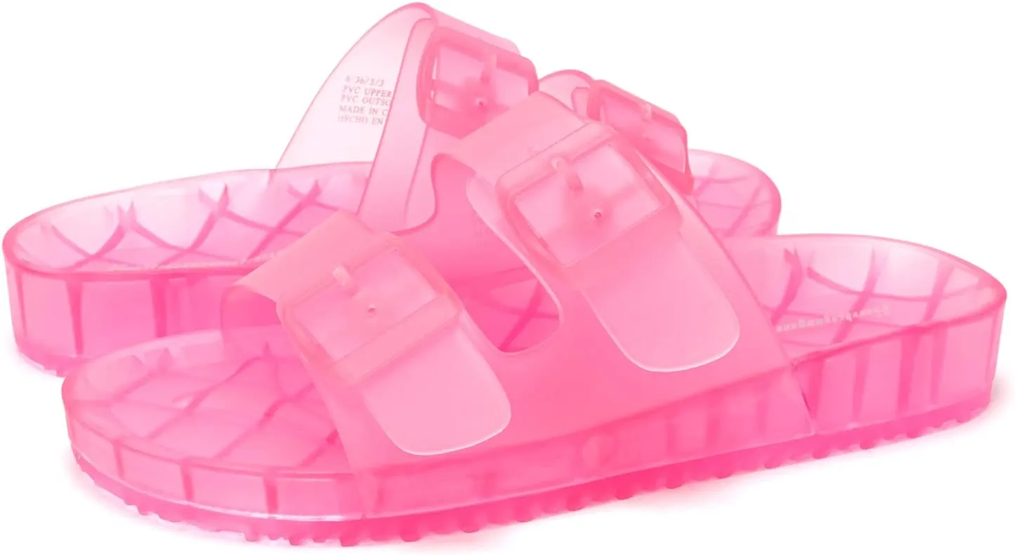 FUNKYMONKEY Women's Comfort Slides Double Buckle Adjustable Plastics Flat Sandals