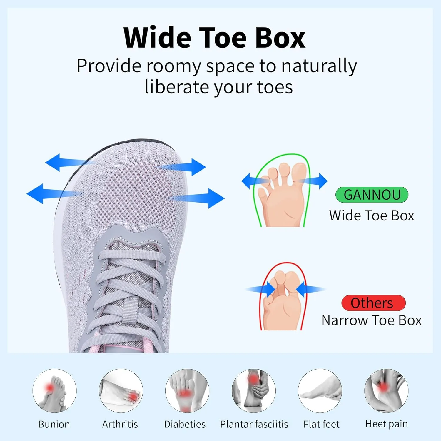 GANNOU Wide Toe Box Shoes Women Running Sneakers Wide Width Walking Tennis Shoes for Gym Workout Fitness