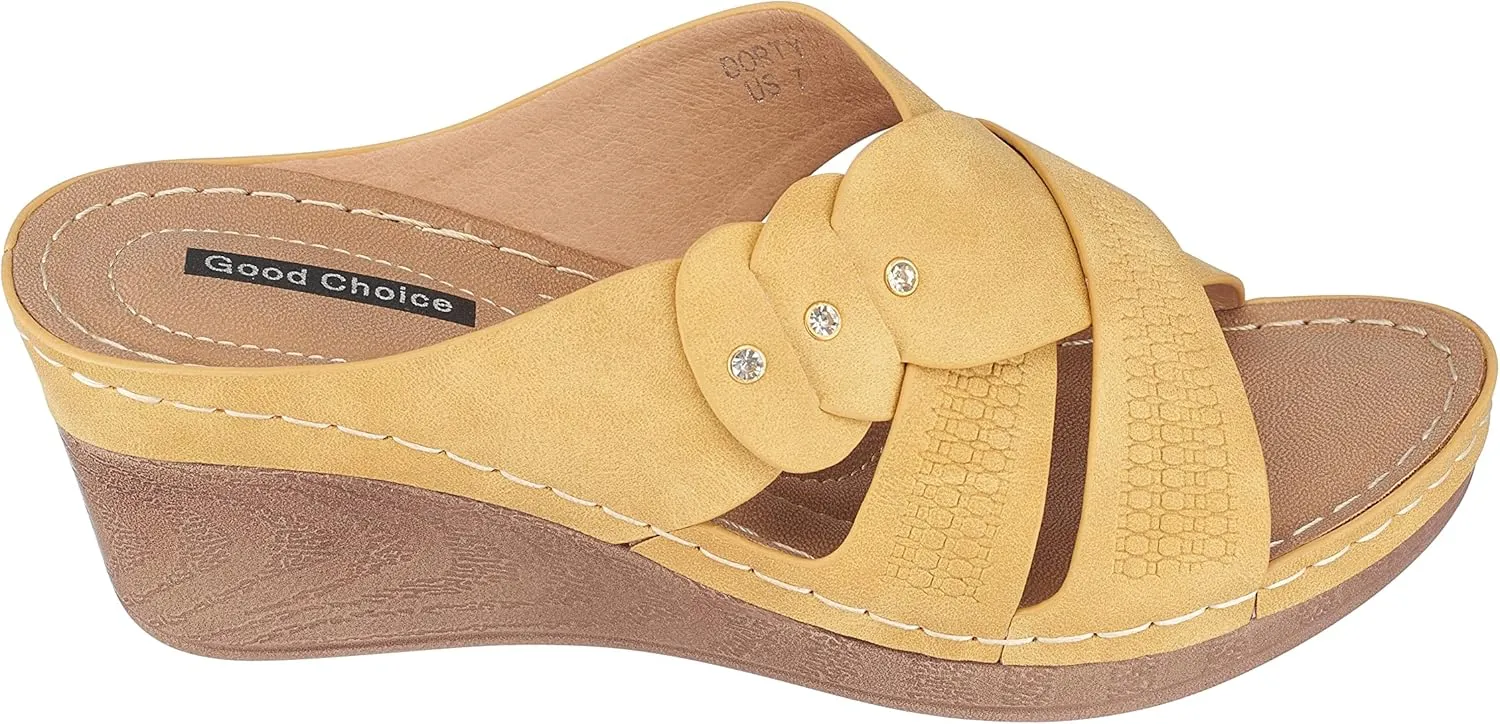 G.C. Shoes Dorty Wedge Sandals Memory Foam Footbed with Round open toe and Slip Resistant Sole