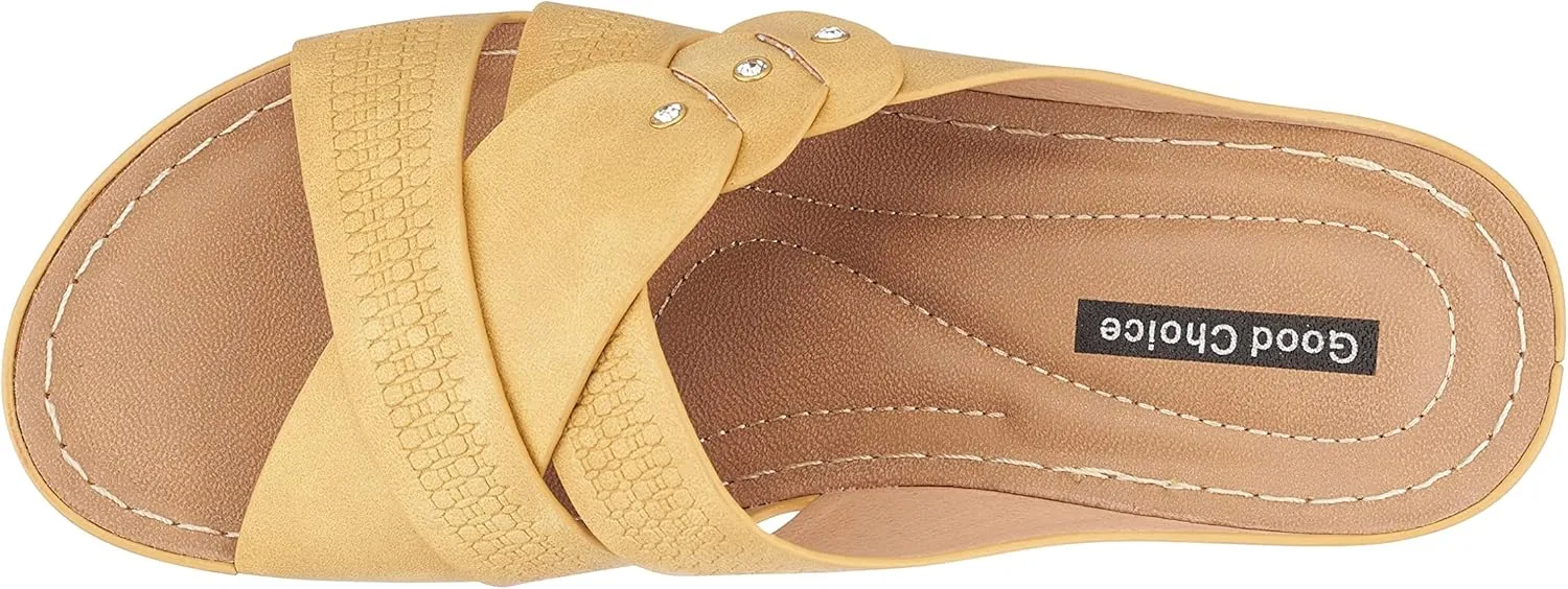 G.C. Shoes Dorty Wedge Sandals Memory Foam Footbed with Round open toe and Slip Resistant Sole