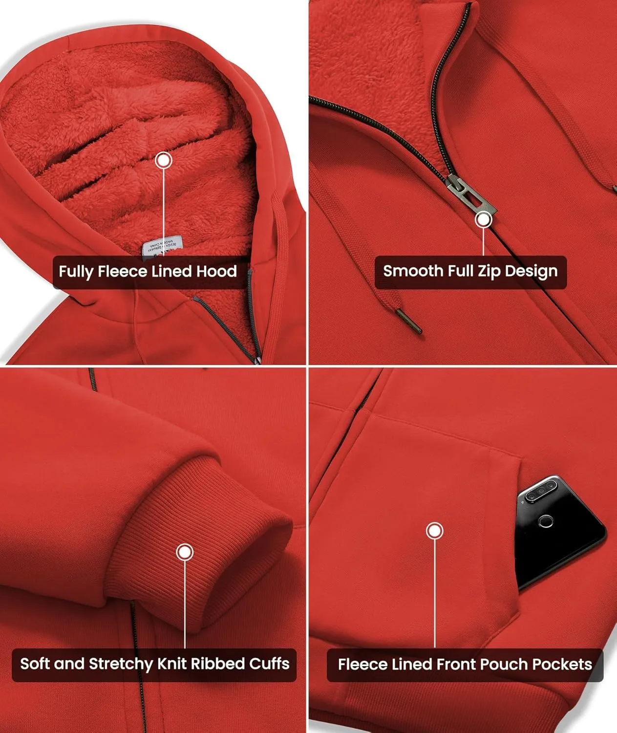 GEEK LIGHTING Hoodies for Men Heavyweight Fleece Sweatshirt - Full Zip Up Thick Sherpa Lined