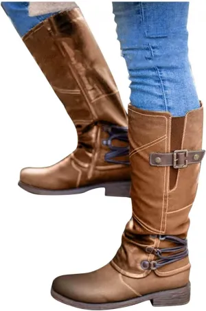 Gibobby Boots for Women,Women's Low Heel Mid Calf Boots Retro Side Zipper Knight Boots Comfy Combat Style Fall Warm Outdoor Western Shoes