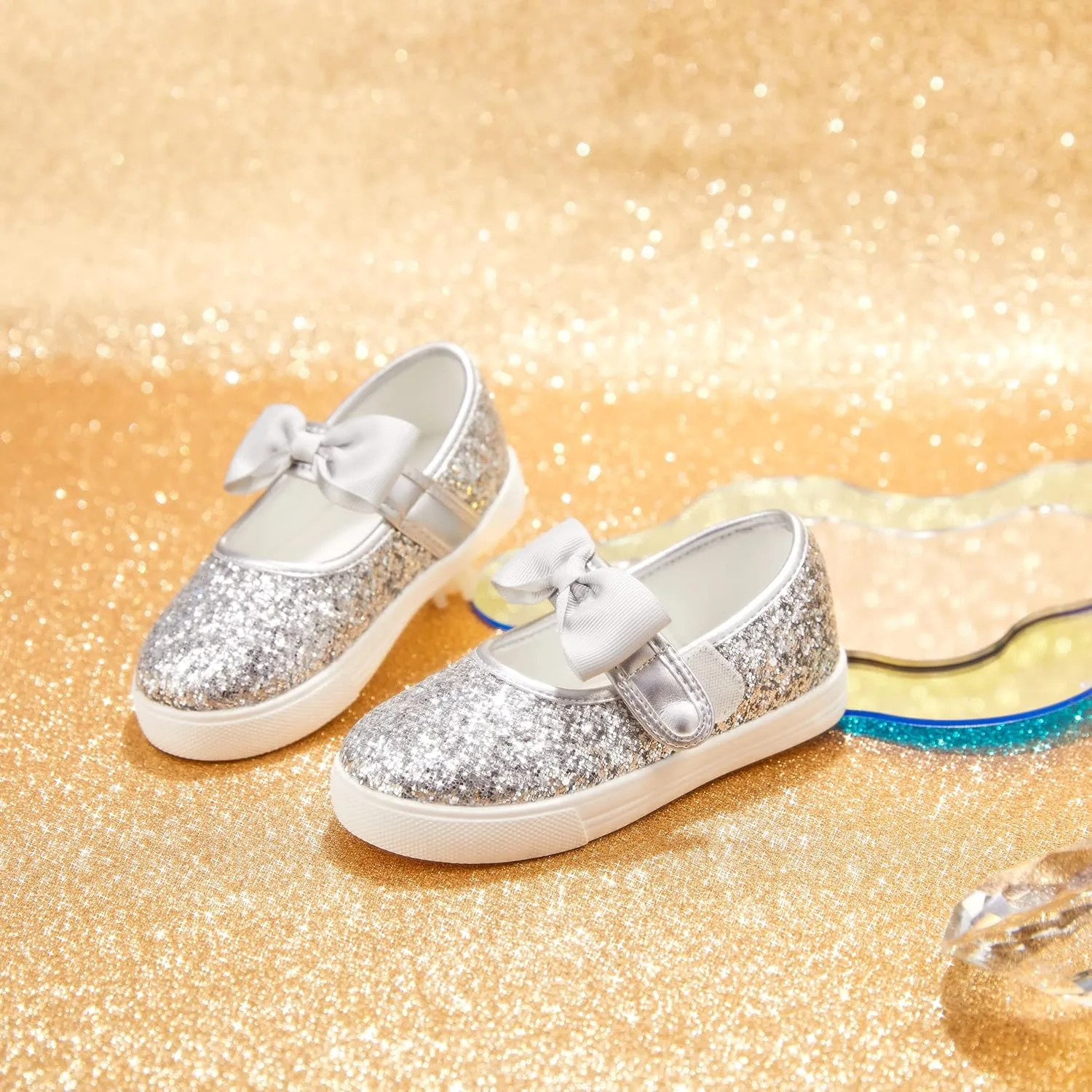 GINFIVE Toddler Girls Sneakers Little Girls Slip On Shoes Glitter Sneakers Todder