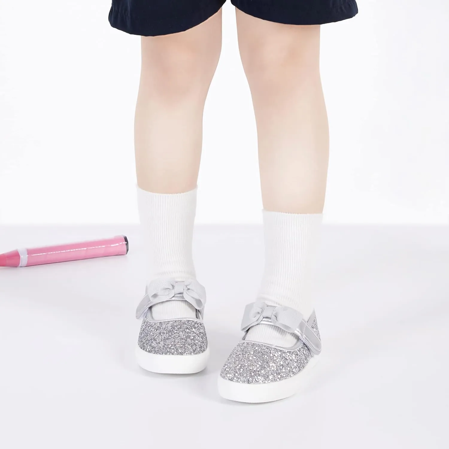 GINFIVE Toddler Girls Sneakers Little Girls Slip On Shoes Glitter Sneakers Todder
