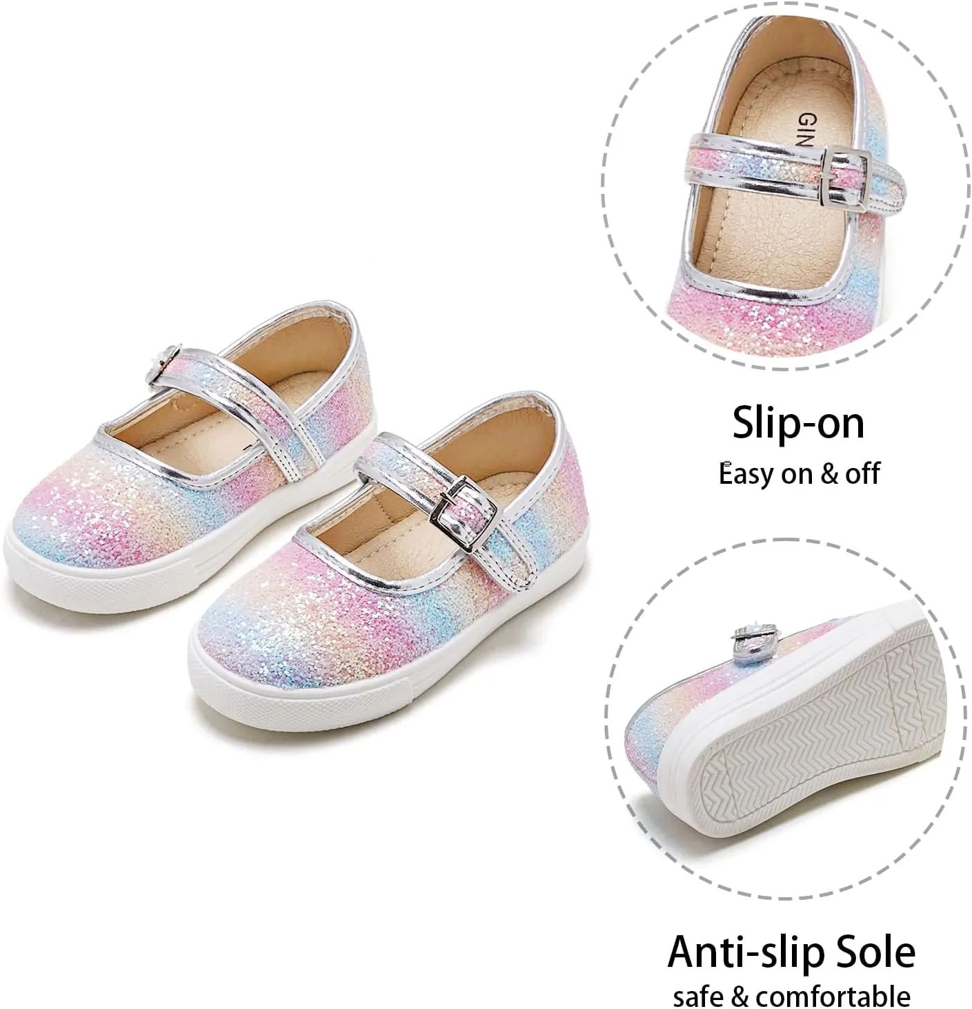 GINFIVE Toddler Girls Sneakers Little Girls Slip On Shoes Glitter Sneakers Toddler
