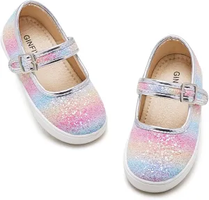 GINFIVE Toddler Girls Sneakers Little Girls Slip On Shoes Glitter Sneakers Toddler