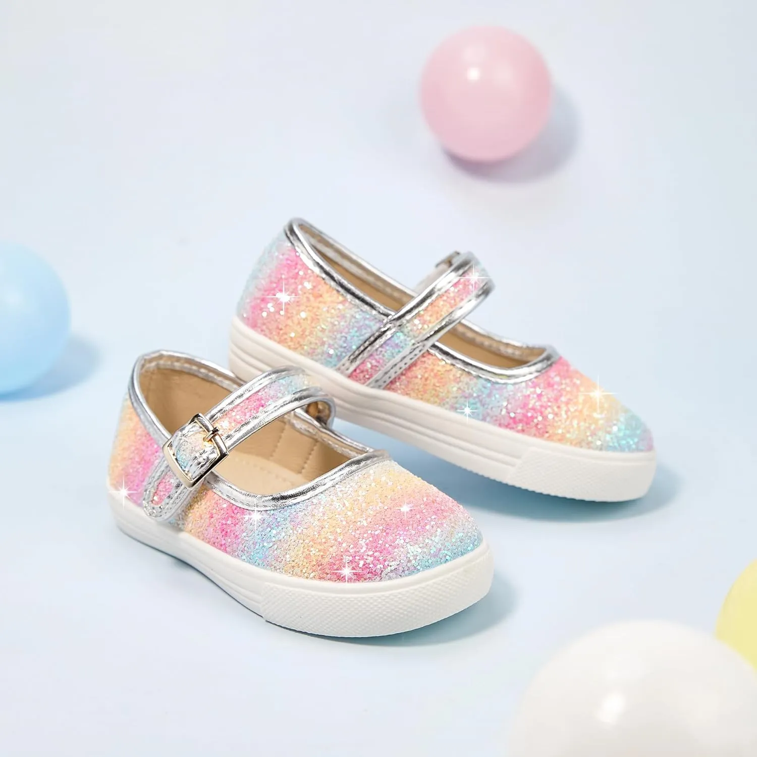 GINFIVE Toddler Girls Sneakers Little Girls Slip On Shoes Glitter Sneakers Toddler
