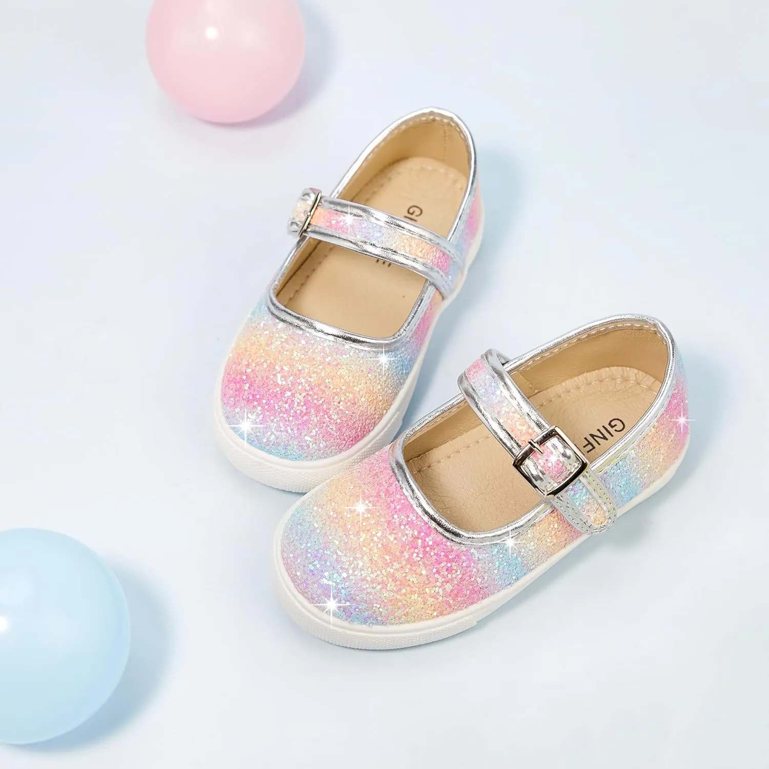 GINFIVE Toddler Girls Sneakers Little Girls Slip On Shoes Glitter Sneakers Toddler