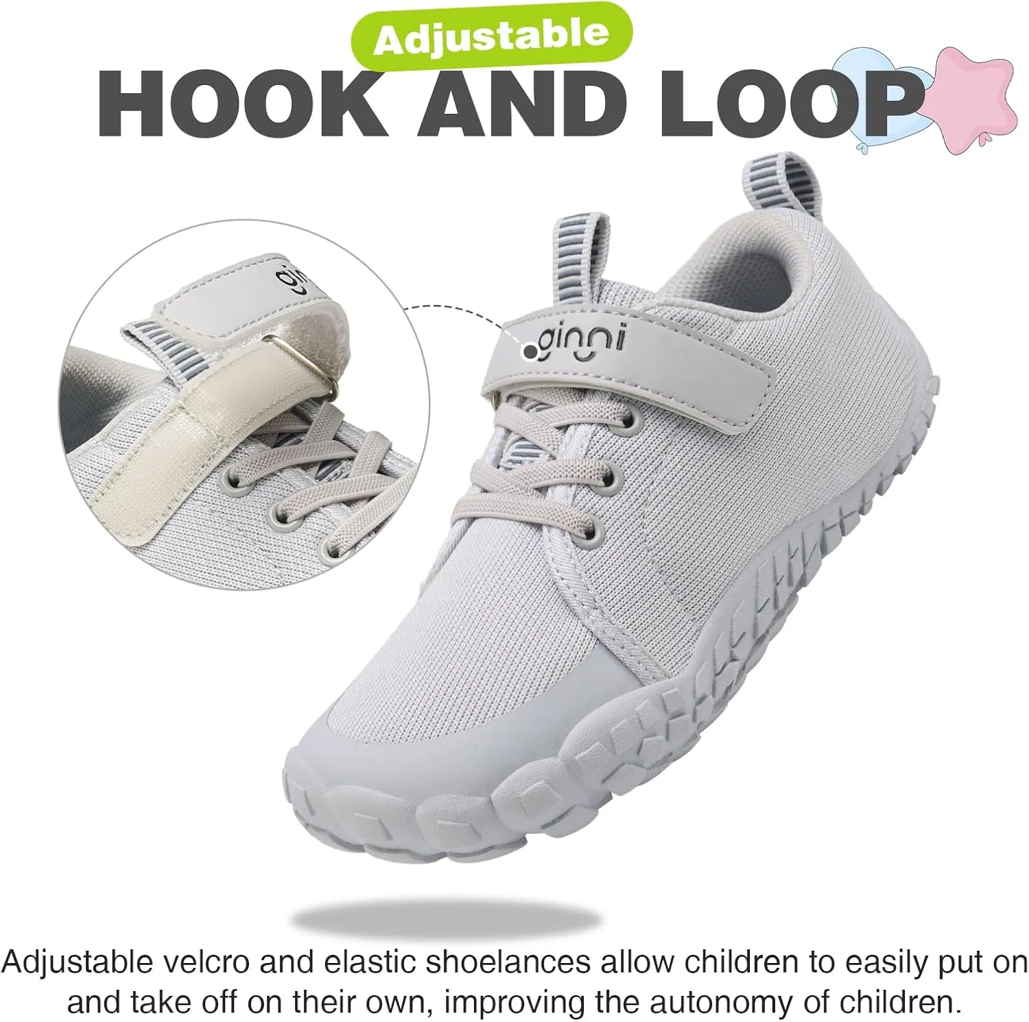 GINNI Boys Girls Barefoot Shoes - Lightweight Walking Running Athletic Sneakers, Breathable Zero Drop, Naturally Splay Wide Toe Box for Toddler, Little and Big Kids