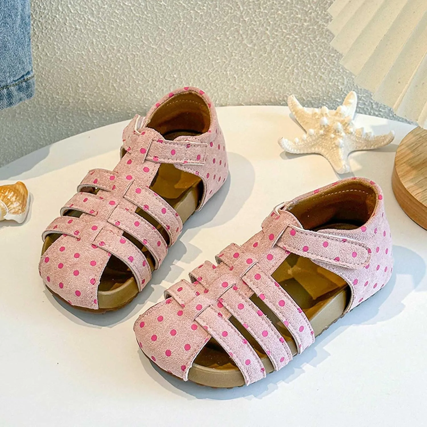 Girl Sandals Girls Polka Dot Sandals Children's Hollow Breathable Closed Toe Beach Shoes Girls Shoes