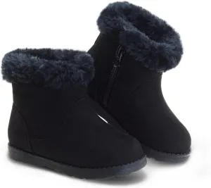 Girls-Boots-Warm-Ankle-Winter-Boots Kids Soft Plush Lining Fur Collar with Zipper Snow Bootie Indoor Outdoor Shoes for Toddler Little Big Kids Girls