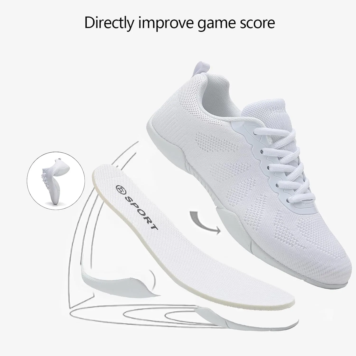 Girls' Cheerleading Shoes Breathable Lightweight Comfortable Dance Cheerleader Sneakers Non-Slip for Dance, Training, Tennis and Youth Sport