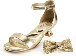 Girls Dress Shoes Sandal Heels Flower Girl Shoes with Removable Bow for Wedding Princess Party Little Big Kids White Silver Gold Pink Open-Toe Ankle Strap Dress Pumps Lightweight Comfortable Fashion