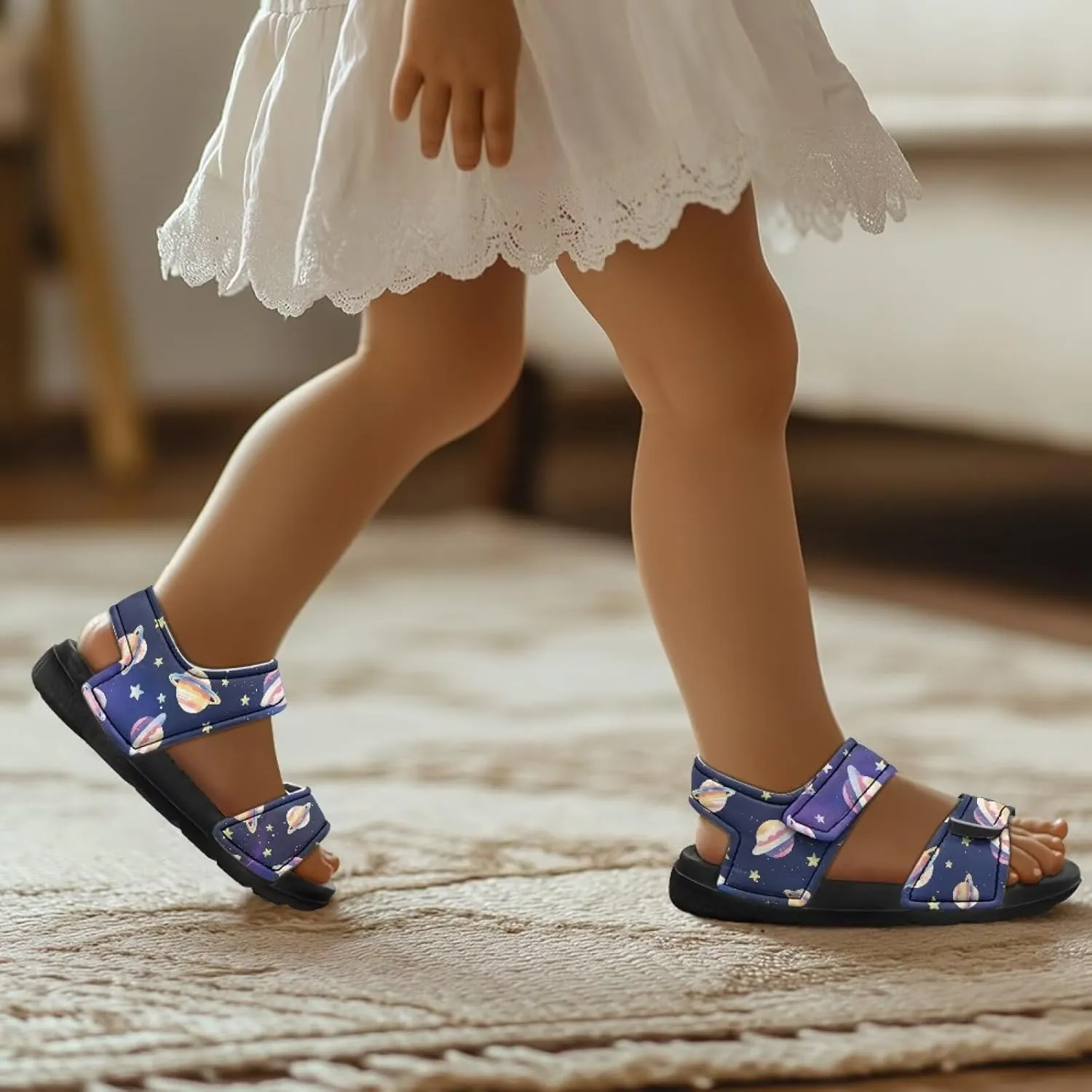 Girls Glitter Double Buckle Sandals Kids Open Toe Slippers Adjustable Strap Athletic Water Shoes for Toddlers