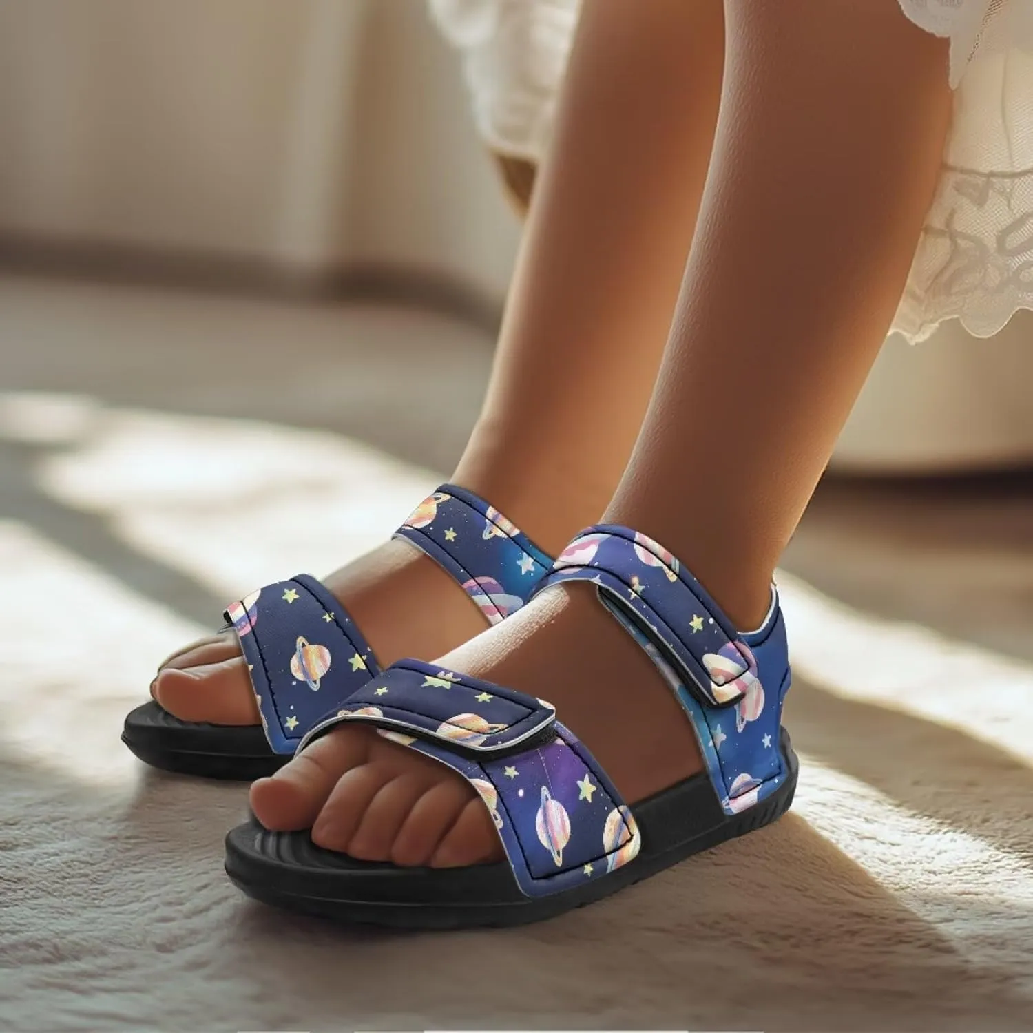 Girls Glitter Double Buckle Sandals Kids Open Toe Slippers Adjustable Strap Athletic Water Shoes for Toddlers