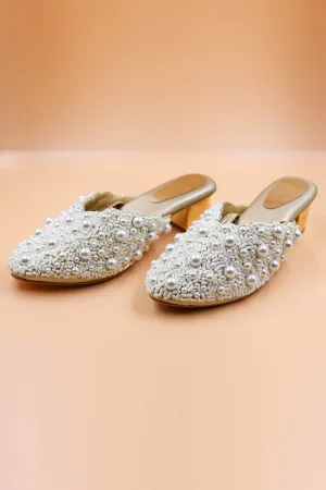 Gold Beads Embellished Mules