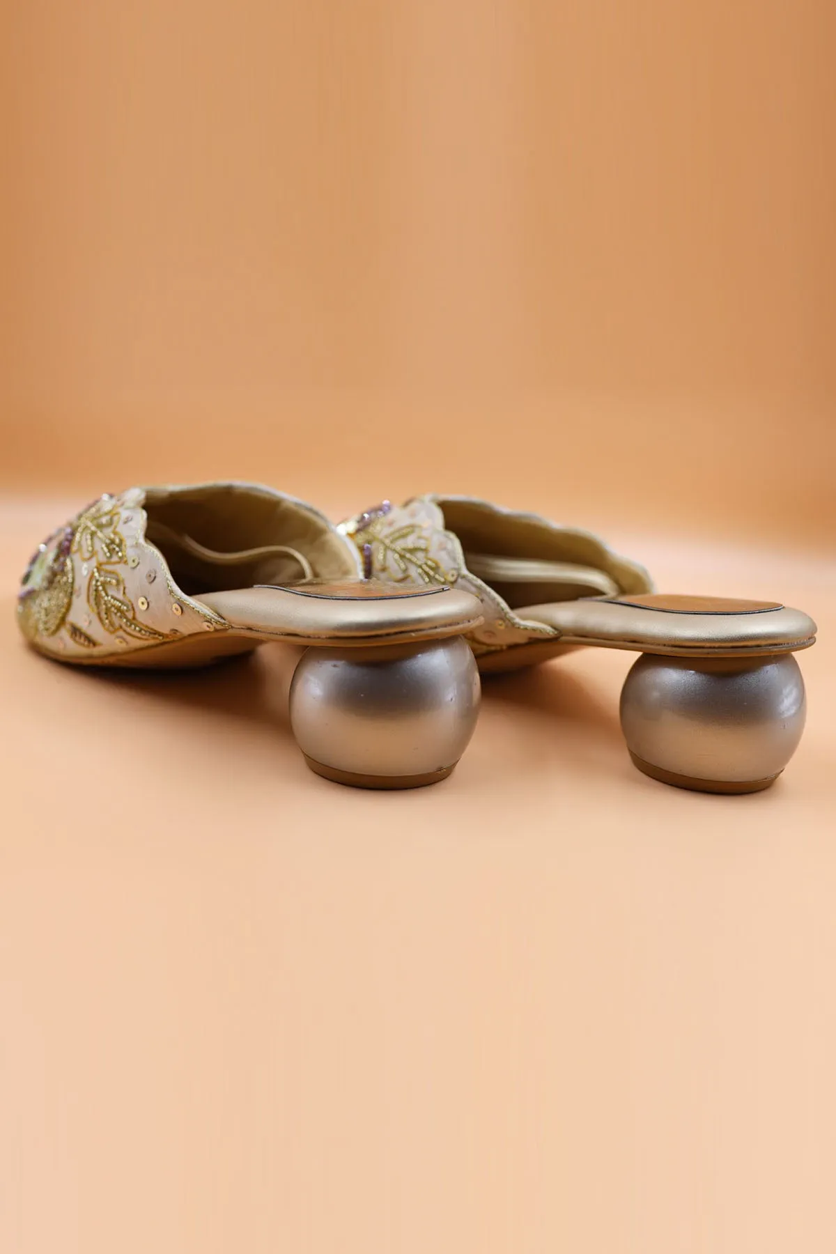 Gold Rexine Zardosi Work Mules