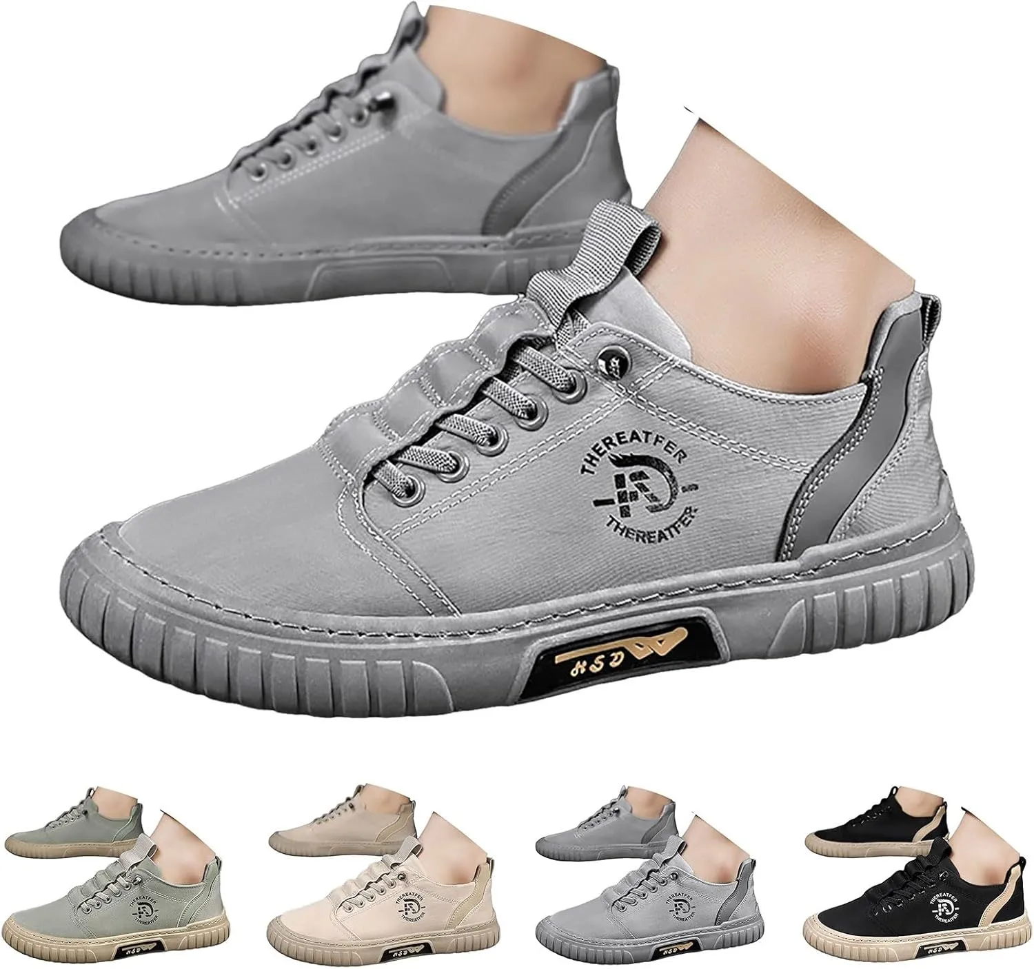 Grounded Footwear for Men Comfortable Flat Bottom Walking Shoes Lace Up Canvas Shoes Casual Dress Bass Men Loafer