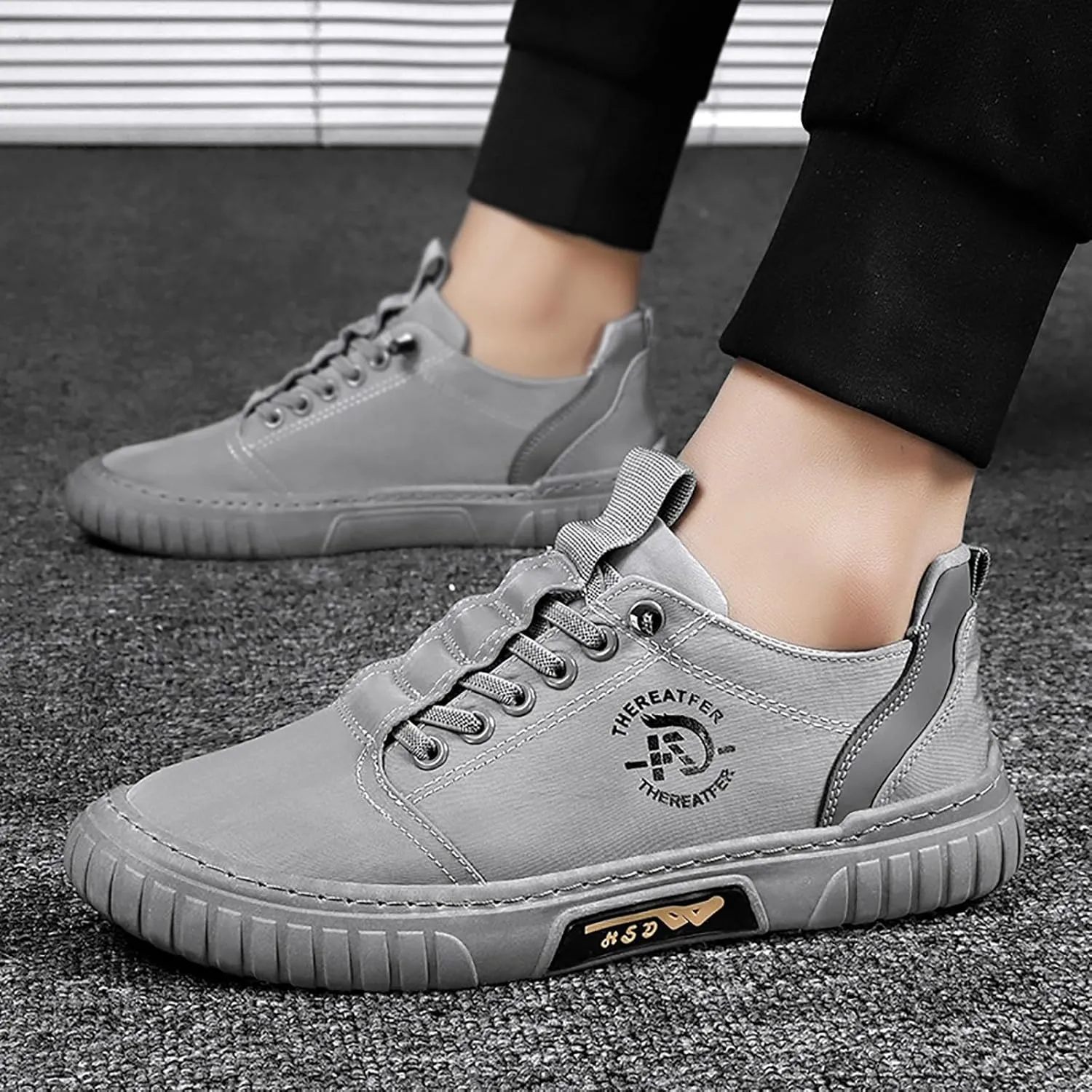 Grounded Footwear for Men Comfortable Flat Bottom Walking Shoes Lace Up Canvas Shoes Casual Dress Bass Men Loafer