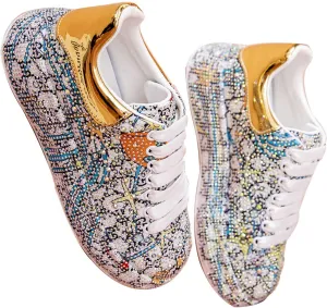 GUOANFG Crystal Sneakers Women High Fashion Sports Shoes Platform Sneakers Flats Rhinestone Shoes,Silver-35 EU