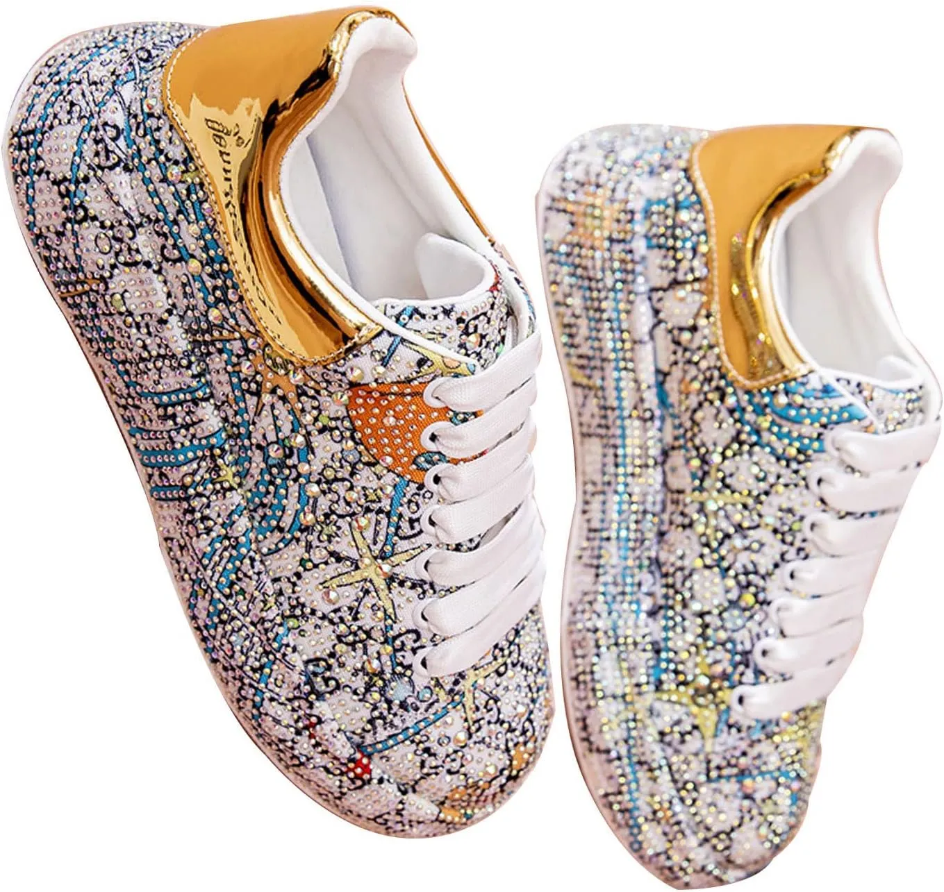 GUOANFG Crystal Sneakers Women High Fashion Sports Shoes Platform Sneakers Flats Rhinestone Shoes,Silver-35 EU