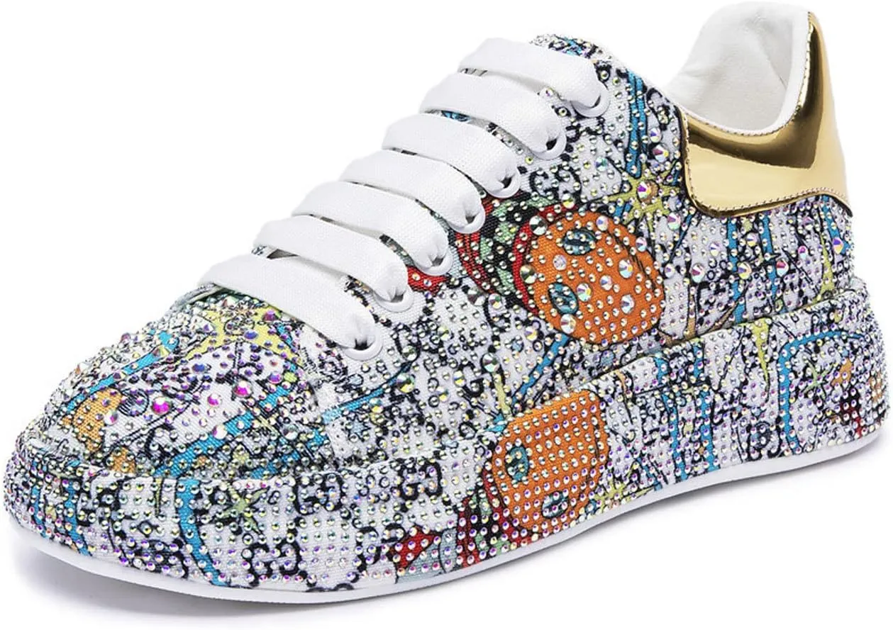 GUOANFG Crystal Sneakers Women High Fashion Sports Shoes Platform Sneakers Flats Rhinestone Shoes,Silver-35 EU