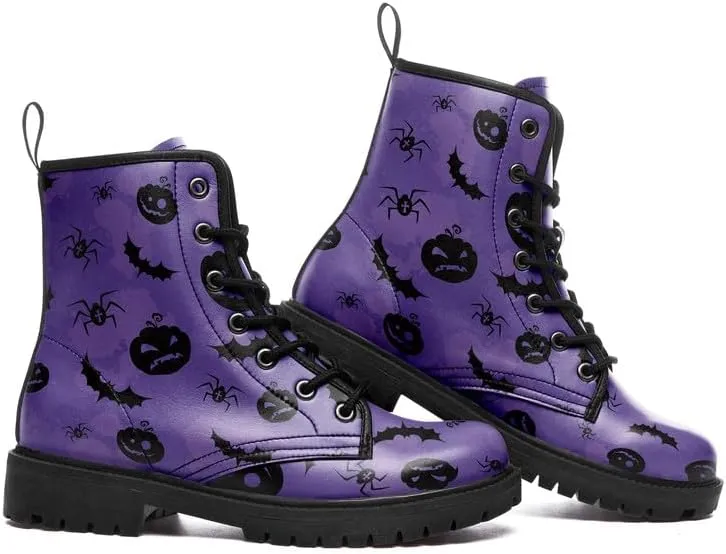 Halloween Gothic Combat Boots, Unisex Skull Platform Motorbike Leather Boots, Fashion Casual Winter Footwear