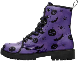 Halloween Gothic Combat Boots, Unisex Skull Platform Motorbike Leather Boots, Fashion Casual Winter Footwear