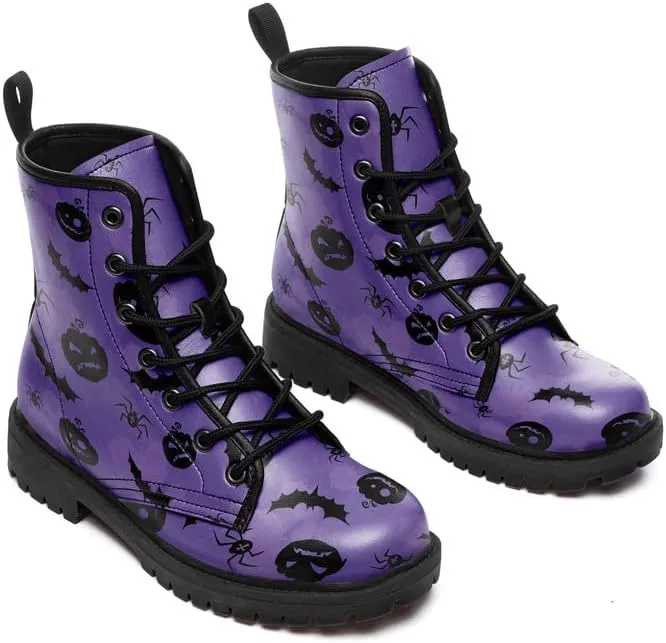 Halloween Gothic Combat Boots, Unisex Skull Platform Motorbike Leather Boots, Fashion Casual Winter Footwear