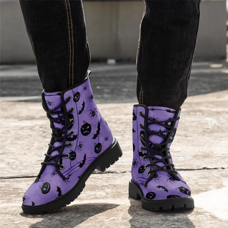 Halloween Gothic Combat Boots, Unisex Skull Platform Motorbike Leather Boots, Fashion Casual Winter Footwear