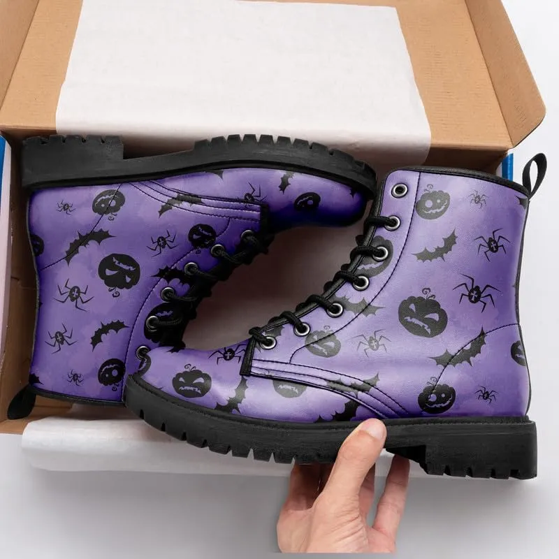 Halloween Gothic Combat Boots, Unisex Skull Platform Motorbike Leather Boots, Fashion Casual Winter Footwear