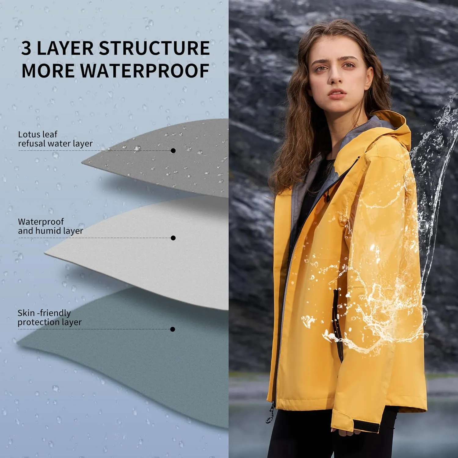 HALO RAIN Rain Jacket for Women Waterproof Lightweight Hooded Raincoat with Pocket Windbreaker Jacket for Mountain Hiking