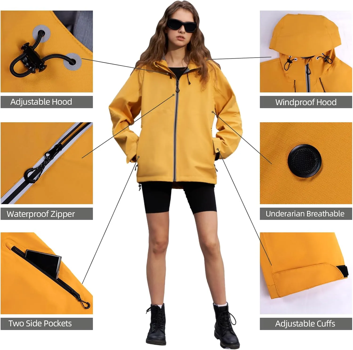 HALO RAIN Rain Jacket for Women Waterproof Lightweight Hooded Raincoat with Pocket Windbreaker Jacket for Mountain Hiking