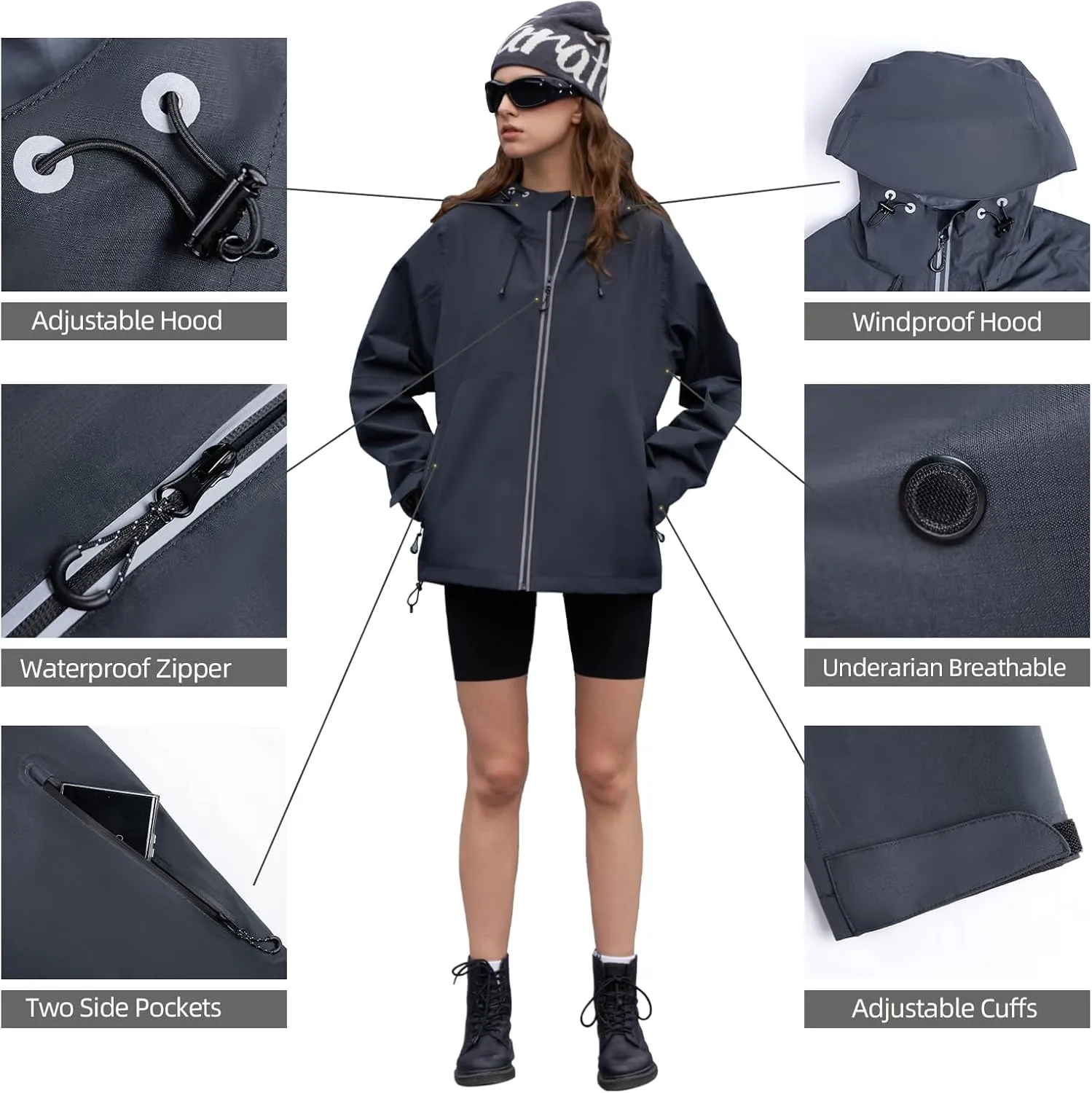 HALO RAIN Rain Jacket for Women Waterproof Lightweight Hooded Raincoat with Pocket Windbreaker Jacket for Mountain Hiking