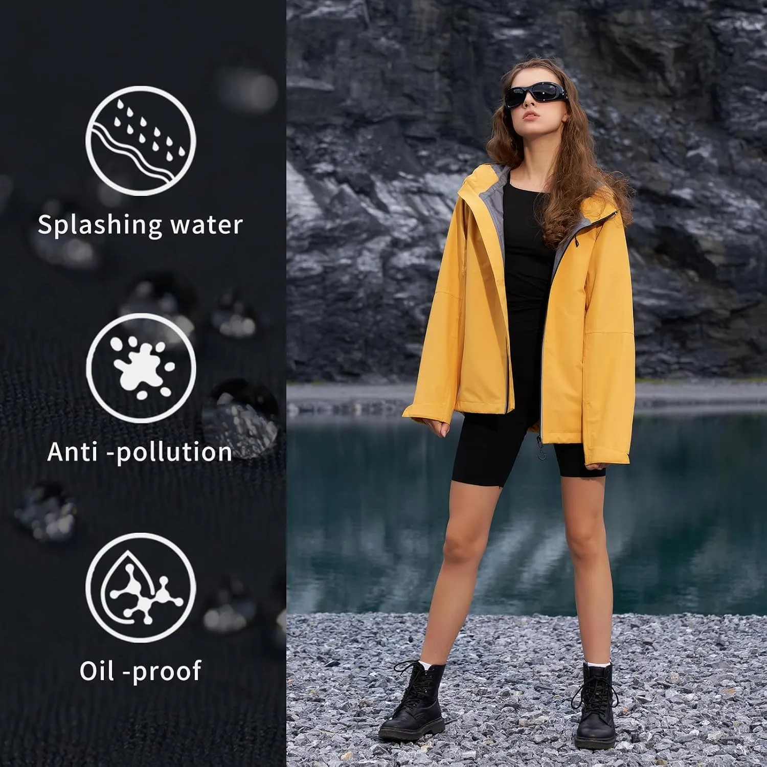 HALO RAIN Rain Jacket for Women Waterproof Lightweight Hooded Raincoat with Pocket Windbreaker Jacket for Mountain Hiking
