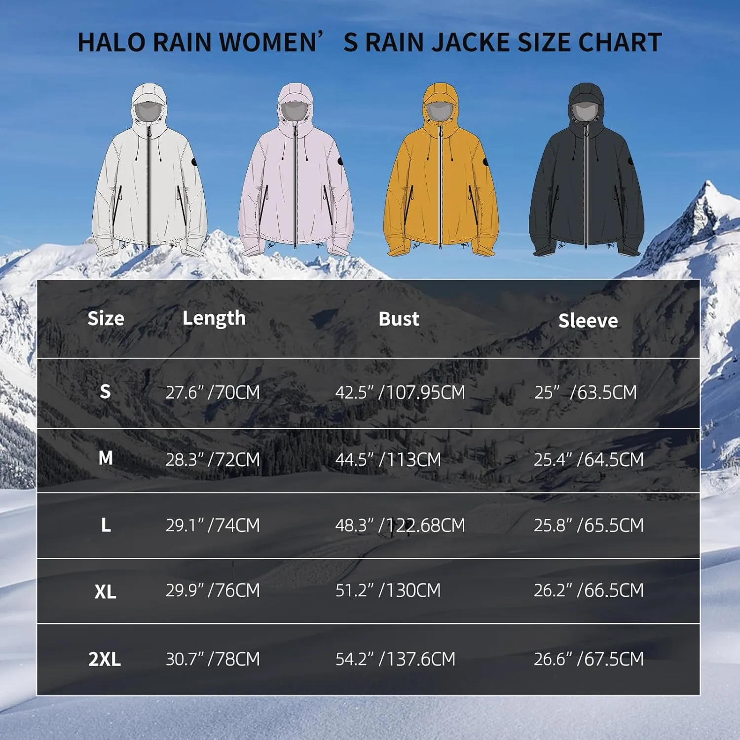 HALO RAIN Rain Jacket for Women Waterproof Lightweight Hooded Raincoat with Pocket Windbreaker Jacket for Mountain Hiking