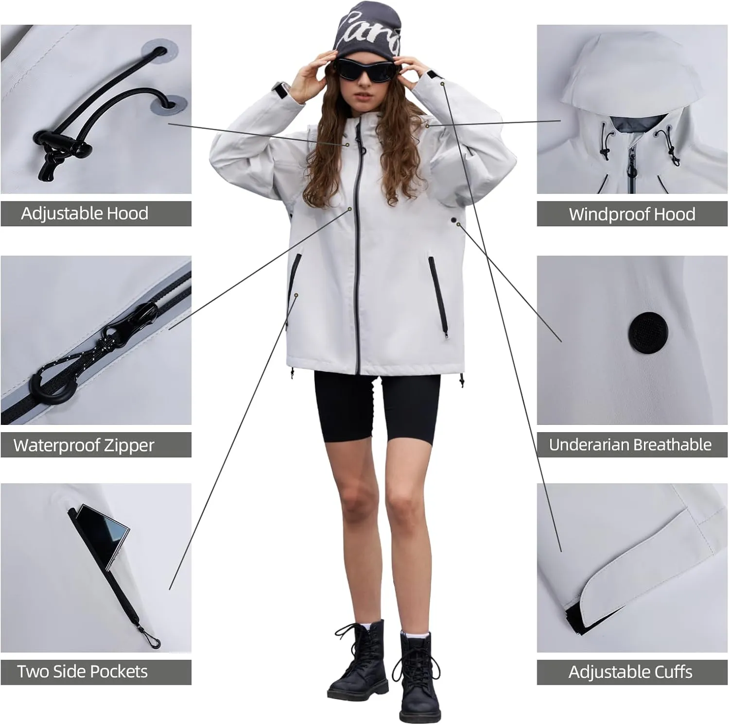 HALO RAIN Rain Jacket for Women Waterproof Lightweight Hooded Raincoat with Pocket Windbreaker Jacket for Mountain Hiking