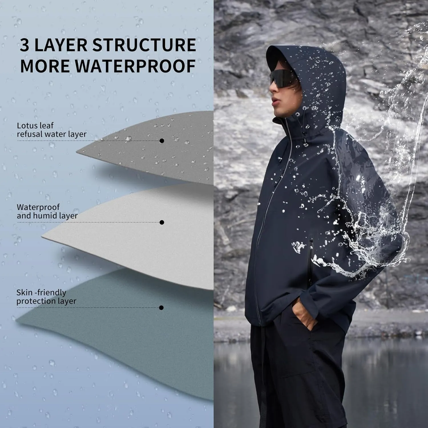 HALO RAIN Rain Jacket for Women Waterproof Lightweight Hooded Raincoat with Pocket Windbreaker Jacket for Mountain Hiking