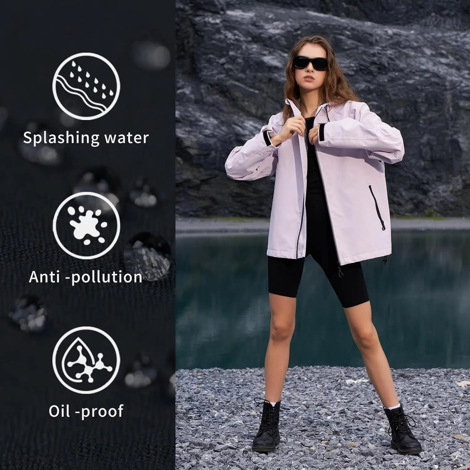 HALO RAIN Rain Jacket for Women Waterproof Lightweight Hooded Raincoat with Pocket Windbreaker Jacket for Mountain Hiking
