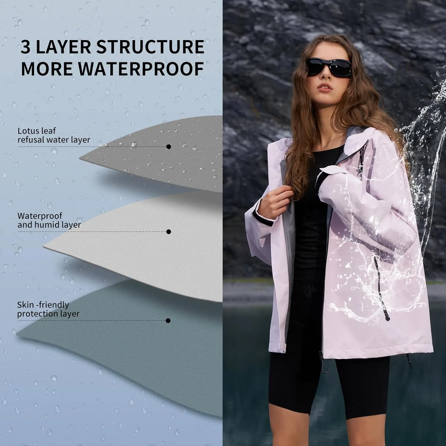 HALO RAIN Rain Jacket for Women Waterproof Lightweight Hooded Raincoat with Pocket Windbreaker Jacket for Mountain Hiking