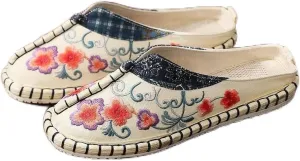 Handmade Embroidered Shoes Women Floral Embroidered Shoes Flat Canvas Espadrilles Retro Japanese Style Slippers Women Summer Closed Toe Shoes