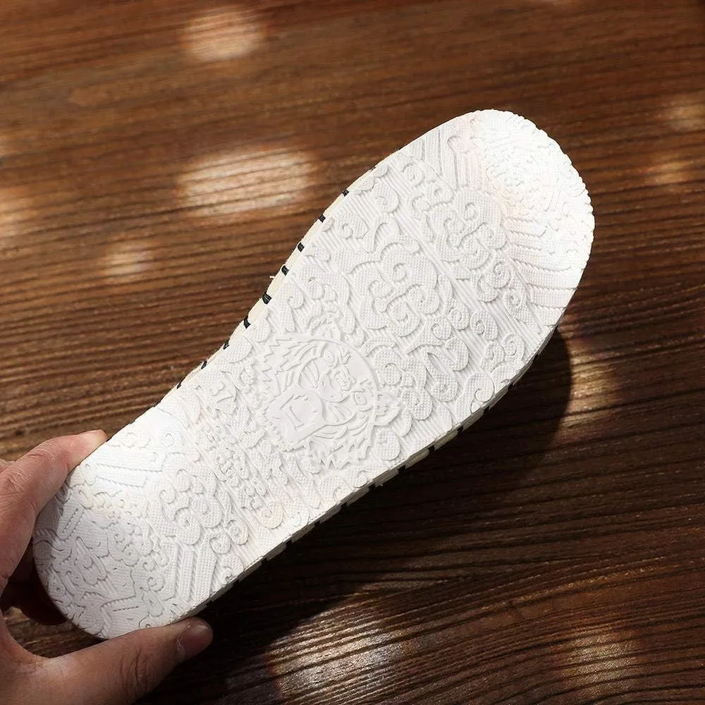 Handmade Embroidered Shoes Women Floral Embroidered Shoes Flat Canvas Espadrilles Retro Japanese Style Slippers Women Summer Closed Toe Shoes