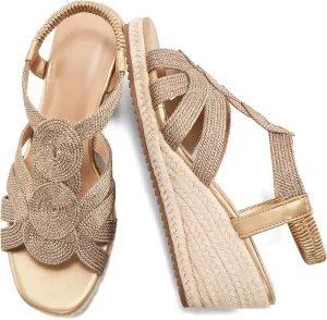 HARENCE Wedge Sandals for Women Espadrilles: Comfortable Platform Elastic Ankle Strap Wedges Heels Dressy Open Toe Summer Wedding Shoes
