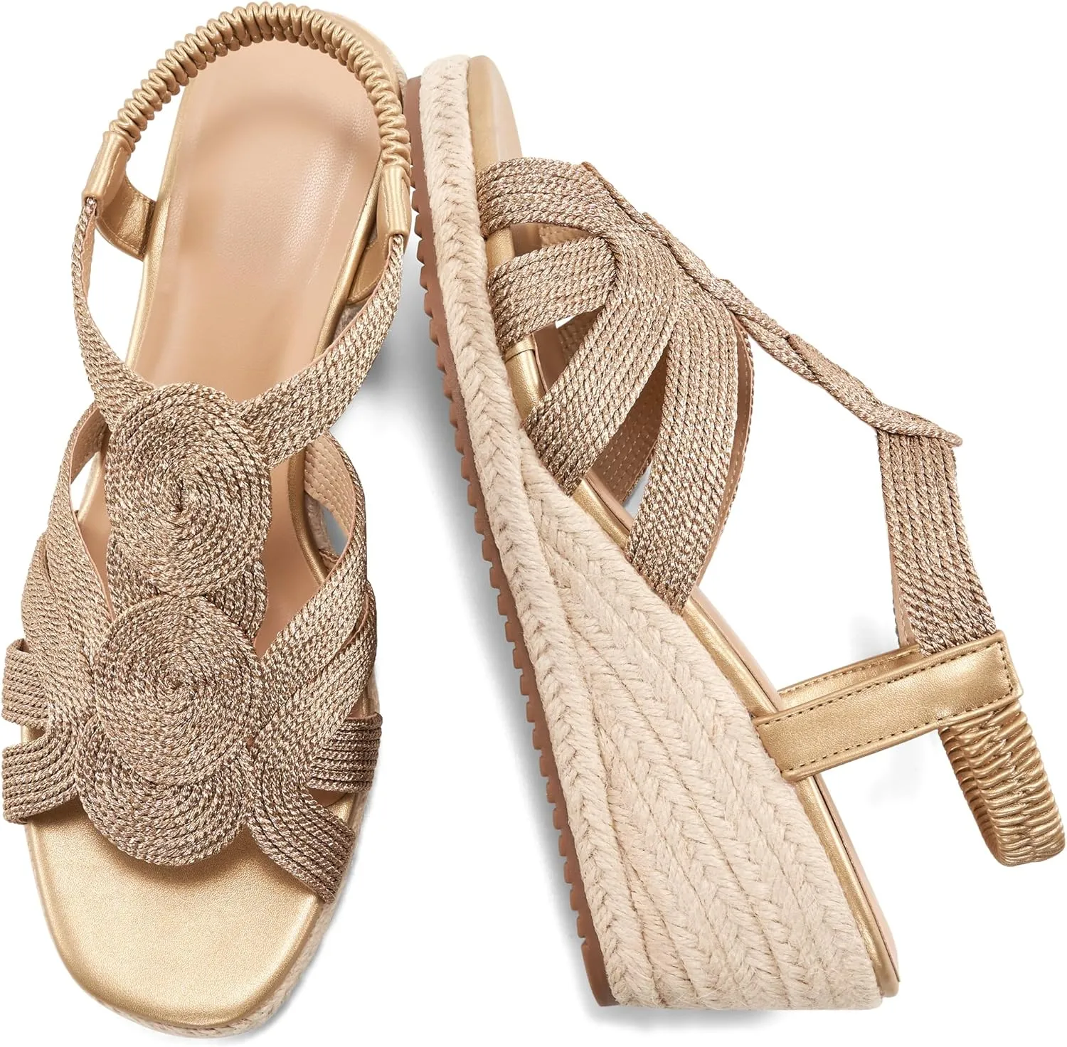 HARENCE Wedge Sandals for Women Espadrilles: Comfortable Platform Elastic Ankle Strap Wedges Heels Dressy Open Toe Summer Wedding Shoes