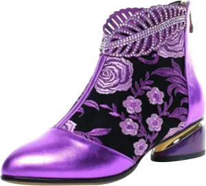Hbeylia Rhinestones Dress Booties For Women Vintage Ethnic Glitter Crystal Leaf Flower Embroidered Chunky Low Heel Ankle Boots Zip Up Boho Retro Mid Calf Dressy Boots For Ladies Dancer Wedding Party
